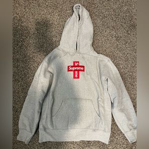 SUPREME Cross Box Logo Heather Grey Hooded Sweatshirt
